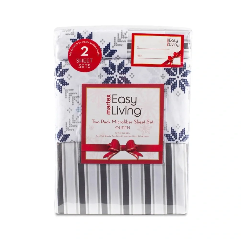 2 SETS XMAS SHEETS Two-Pack NEW Easy Living Holiday Microfiber Sheet Set - Picture 10 of 17
